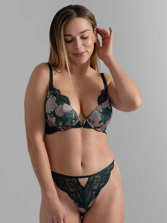 Soutien-gorge plongeant à coques imprimé fleurs
